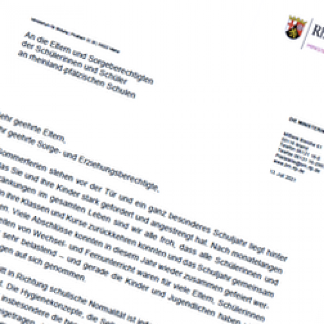 Schreiben der Ministerin zum Schuljahresende