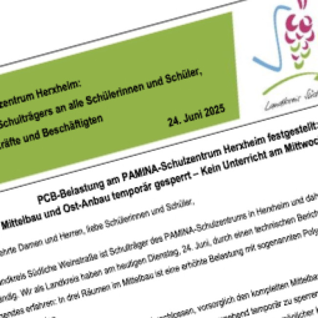 PCB-Belastung am PAMINA-Schulzentrum Herxheim festgestellt